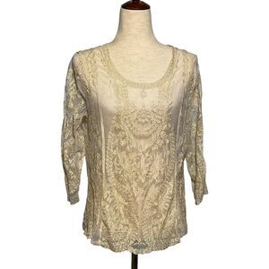 5/25 Ultra Pink Sheer Mesh Boho Blouse Medium